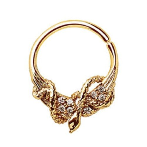 Gold Plated Jeweled Wings and Snake Seamless Ring / Septum Ring-2