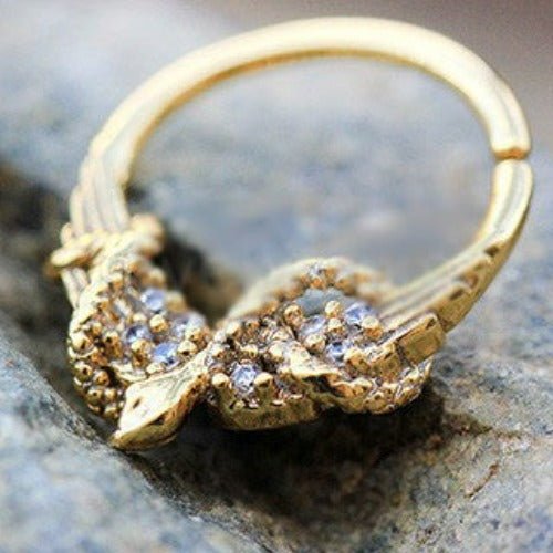 Gold Plated Jeweled Wings and Snake Seamless Ring / Septum Ring-0
