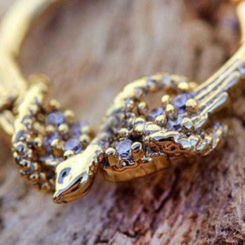 Gold Plated Jeweled Wings and Snake Seamless Ring / Septum Ring-1